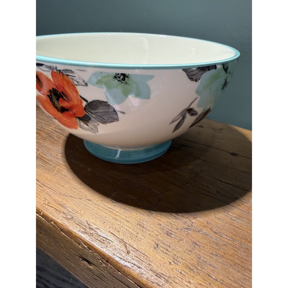 The Pioneer Woman SINGLE Flea Market Floral Teal 6" Stoneware Footed Bowl